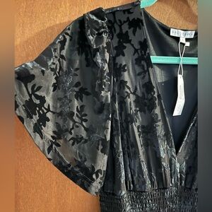 Black velvet floral evening gown